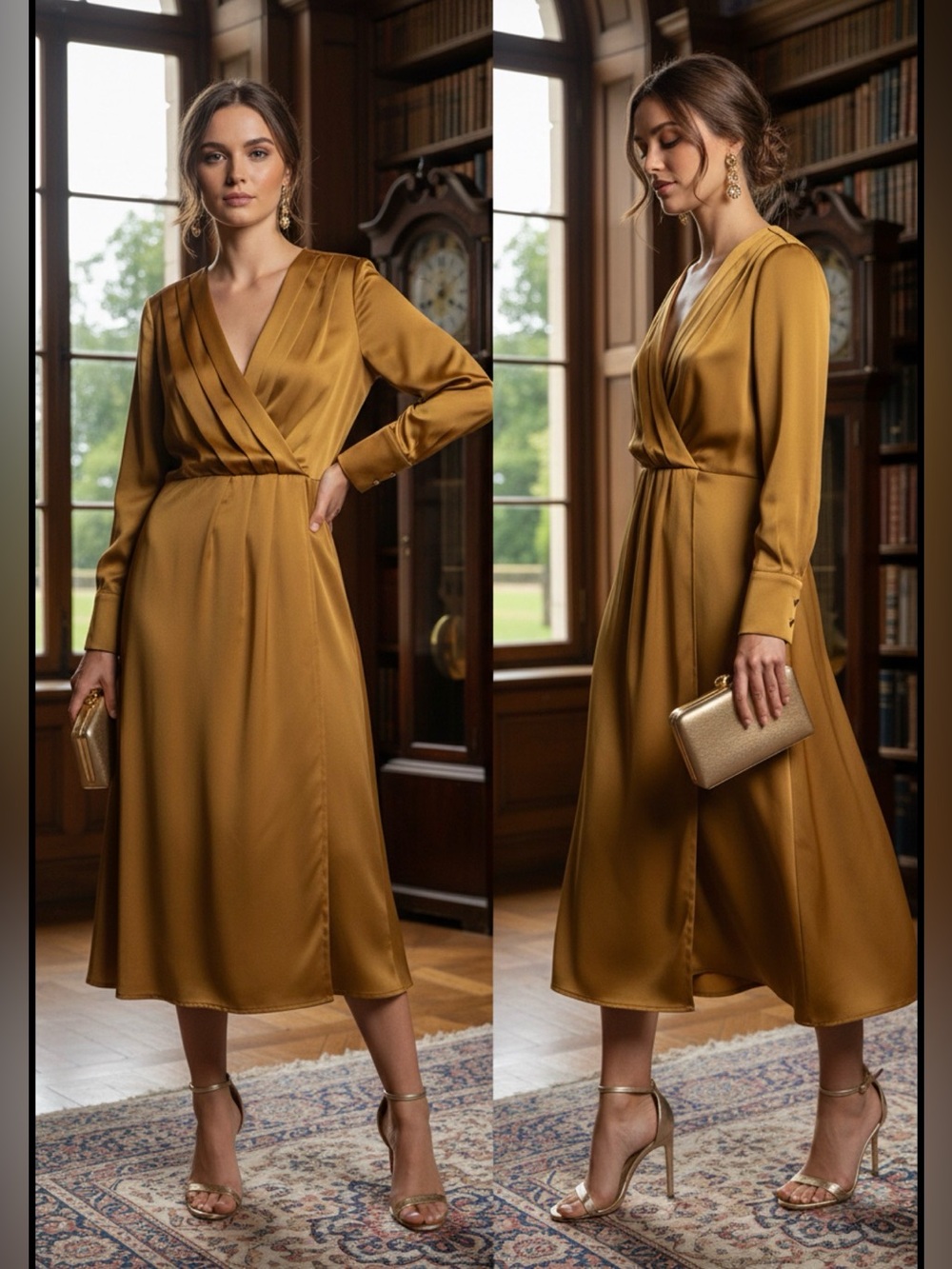 H&M Mustard Wrap-Style Long Sleeve Dress